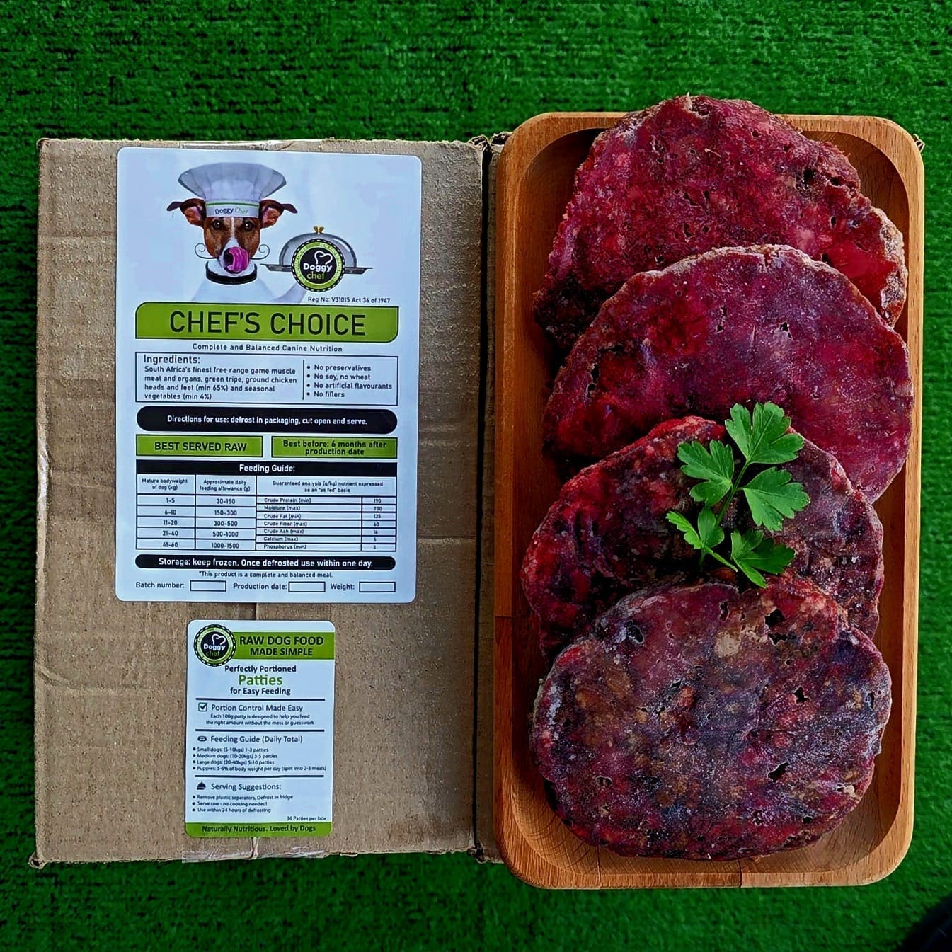 Raw dog food portioned for feeding